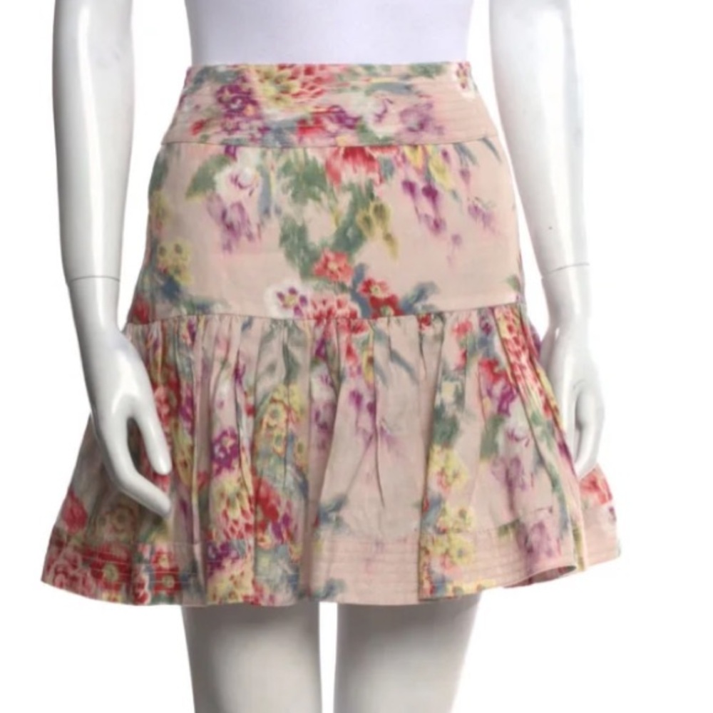 Zimmermann Pink Floral Tiered Mini Skirt